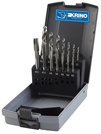 Krino 10240306 - Set di 7 Maschi A Macchina HSS-G, 7 Punte Elicoidali Cilindriche HSS-G - 14 Pezzi