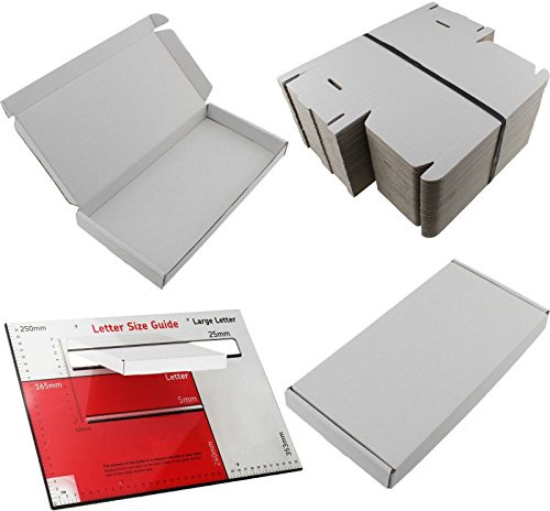 MEG4TEC 50 Pack White DL Size Large Letter Boxes, Strong Shipping Cardboard Packaging Postal PIP Carton Box