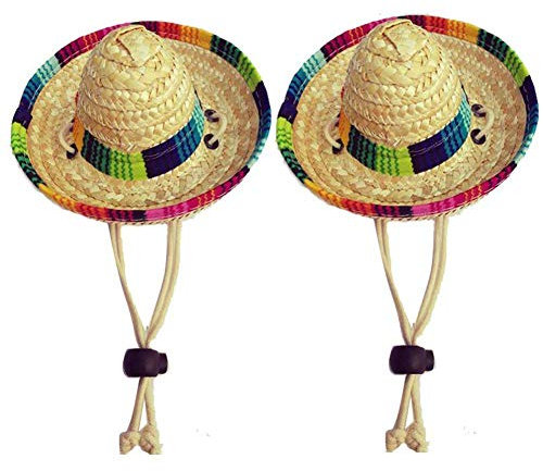 Wankd Dog Sombrero Hut, Mini Straw Sombrero Hüte Mexikanische Hüte Sombrero Party Hüte Hunde Sonnenhut für Hunde und Katzen Funny Dog Costume Kleine Haustiere Welpen Katze (2PCS, Baumwolle)