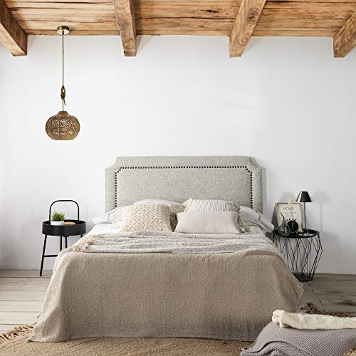 marcKonfort Testiera Letto con Rivestimento in Tela 160x60 cm Grigio, Bottoni Color Marrone, Spessore complessivo 8 cm