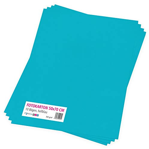 itenga Fotokarton 10 Blatt 50 x 70 cm 300 g/qm - Tonpapier Tonkarton Druckerpapier Bastelpapier Bogen durchgefärbt zum kreativen Gestalten und Basteln (Hellblau)