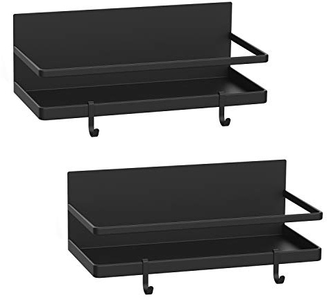 Thipoten Magnetisches Gewürzregal, Starke magnetische Ablage mit 2 abnehmbaren Haken, Perfekter Platzsparer für kleine Küche/Wohnung, Beve (Schwarz, 2 Stück)