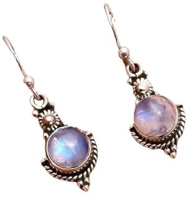 AdronQ Ohrringe Ohrstecker Ohrhänger Runde Mondstein Tropfen Ohrringe 925 Silber Personalisierte Ohrringe Für Mädchen Boho Hochzeit Long Drop Ohrringe