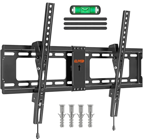 ELIVED Supporto da parete inclinabile per TV per la maggior parte dei televisori LCD LED OLED piatti e curvi da 37-82 con max. VESA 600 x 400 mm fino a 60 kg, robusta staffa inclinabile per TV