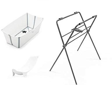Evoleris Stokke - Baignoire bébé Flexi Bath avec Son transat Nouveau-né et Support - Blanc-Gris