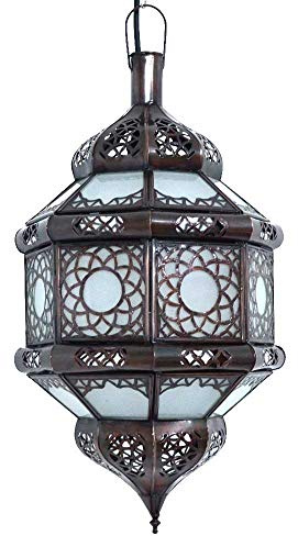 Marokkanische Lampe Glas Weiß arabische orientalische Deckenlampe Pendelleuchte Metall Braun 45 cm Vintage Marokkanisch Arabisch Orientalisch Handgemacht