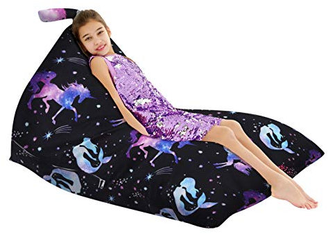 olyee 200L Animal Storage Bean Bag Cover, Kids Toy Storage Organizer Stuffie Seat Soft Velvet Floor Foldable Chair Sofa Seat Cover for Kids and Adults(Unicorn)