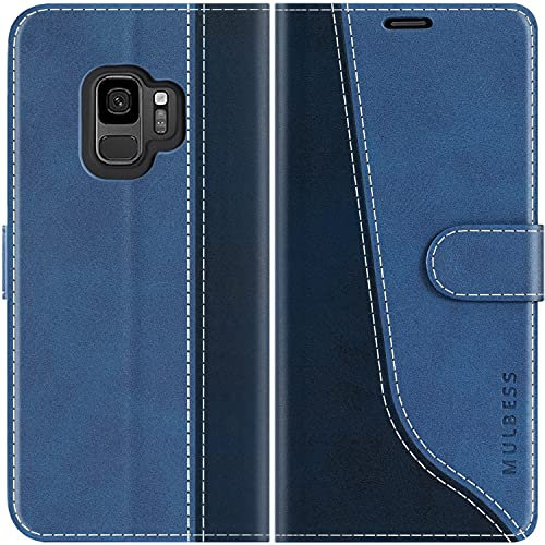 Mulbess für Samsung Galaxy S9 Hülle, Handyülle Leder mit Kartenfach, Klapphülle mit Magnetverschluss, Flip Case Etui Handytasche Schutzhülle, Stilvoll Diamant Blau