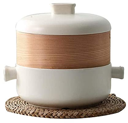 Juego De Vaporera Con Tapa, Ollas De Vapor, Olla De Sopa, Incluye Olla De Barro De Cerámica Y Vaporera De Bambú, Olla De Cocina Multifunción Para Sopa De Masa De Masa De Masa 2.5L.-D||2.5L