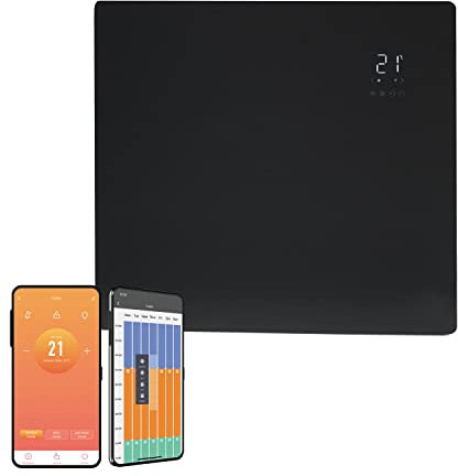 Vitra Glass WiFi Electric Panel Heater, Wall Mounted. Smart Convector Radiator With Timer & Thermostat, Splash Proof, Voice Control (1000W, Black)