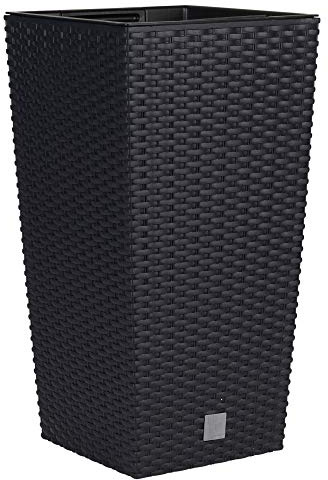 URBNLIVING Rattan Elegant Tall Large Plant Pot Flower Indoor Outdoor Garden Planters (Black, H 50cm x D 26cm)