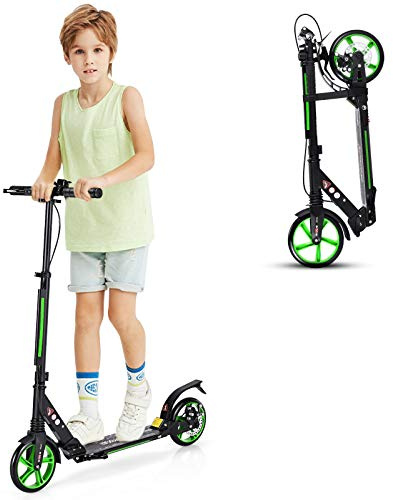 RELAX4LIFE Kickscooter Klappbar & Höhenverstellbar, Cityroller mit Klingel & Ständer, Scooter mit Doppelfederung & Traggurt, Tretroller bis 100kg belastbar, für Kinder & Erwachense, PU Räder