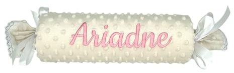 variouss Cojin Antivuelco Personalizado para bebé Recien Nacido, Personalizado con su Nombre Bordado. (Beige)