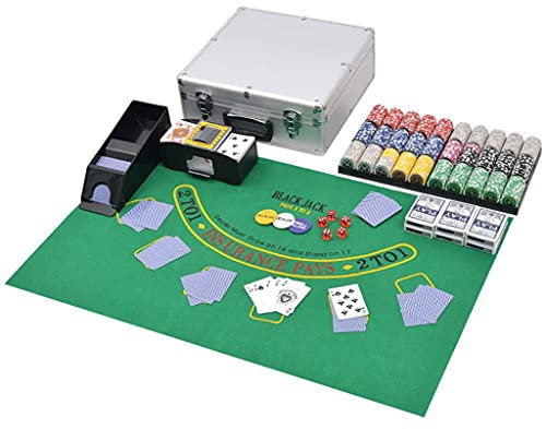 MOONAIRY Kombiniertes Poker/Blackjack Set mit 600 Laserchips, Pokerset, Poker Komplett Set, Pokerkoffer, Aluminium