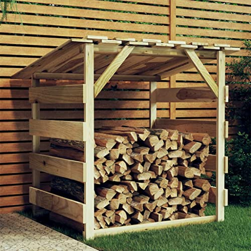 TEWTX7 100x90x100 cm Holzlager mit Dach, Brennholzunterstand aus Kiefernholz Brennholzlager Kaminholz Unterstand Regenschutz für Holz, Feuerholzregal Brennholzregal Kaminholzregal, Braun