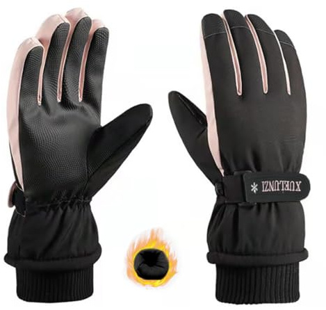 Ottsas Snow Gloves for Women Ski Winter Touchscreen Thick Warm Waterproof Windproof Thicker Warmer (Black and Pink)