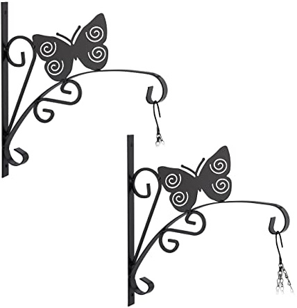 Relaxdays Blumenampel Halterung Schmetterling, 2er Set, Wandmontage, HBT: 30x30x2 cm, Ampelhaken außen & innen, schwarz