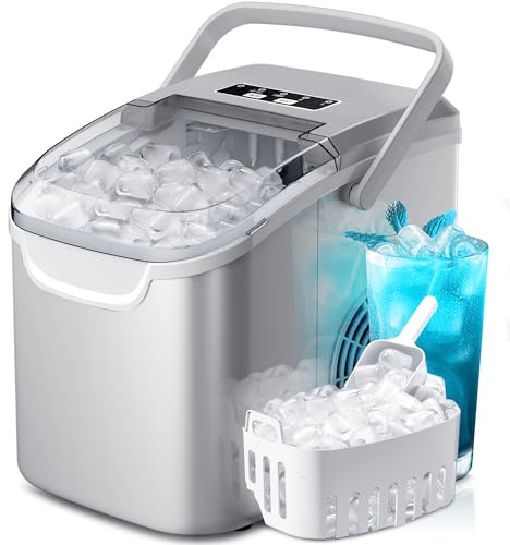 Crzoe Free Standing Ice Maker | 8 cubitos de hielo en forma de bala listos en 6 minutos, con cuchara de hielo y cesta para el hogar/cocina