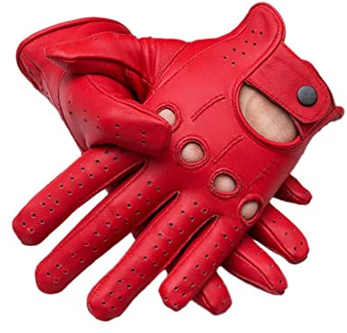 Men's Driving Gloves Full Finger, Riding Gloves, Motorcycle Gloves Made with Original Sheep Skin Leather (Red, Medium)