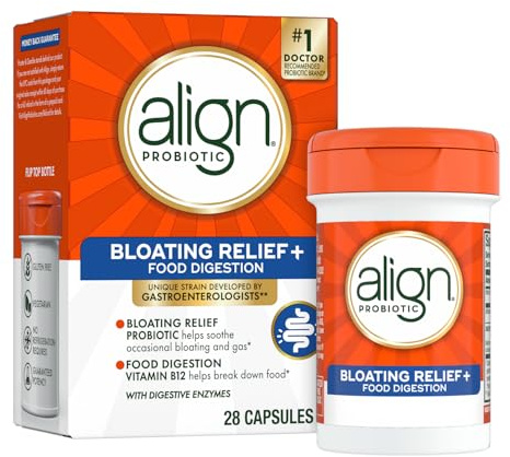 Align Probiotic Bloating Relief + Food Digestion, Probiotics for Women and Men, #1 Doctor Recommended Brand‡, Promotes Digestive Health and Helps Support the Metabolism of Food*, 28 Capsules