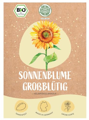 Bio Riesige Sonnenblumen Samen, 20 Blumensamen mit hoher Keimquote, Sonnenblumensamen für deinen Garten, Balkon, Beet oder als Gastgeschenk. Samenfestes Blumen Saatgut.