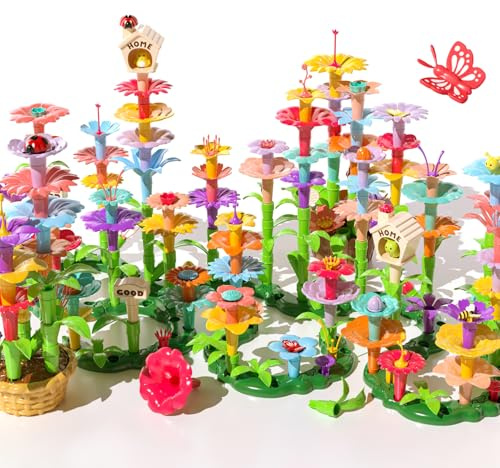 TEMI 224 PCS Blumen Garten Gebäude Spielzeug für Mädchen, pädagogisches Mint Spielzeug und Vorschule Garten Spiel Set für Kleinkinder 3 4 5 6 7 Jahre alte Kinder Jungen Mädchen