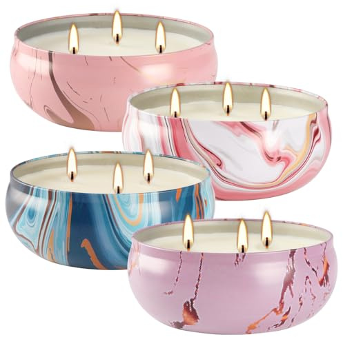 4 Pack Citronella Candles-3 Wick Scented Candles,Outdoor Candle Bulk 12 oz Large Candle Gift for Patio,Summer Gifts,Anniversaries GIF.