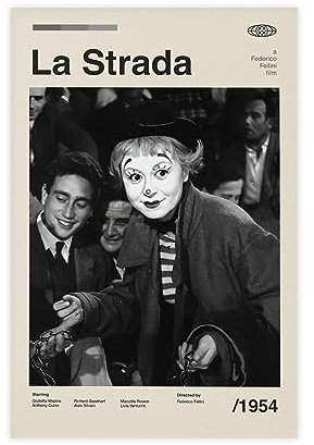 La Strada Vintage Filmposter auf Leinwand, Poster, Wandkunst, Dekor, Bild, Gemälde für Wohnzimmer, Schlafzimmer, Dekoration, ungerahmt, 30 x 45 cm