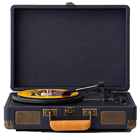 Giradischi valigia vintage con Bluetooth, giradischi fonografico classico, giradischi in vinile con trasmissione a cinghia a 3 velocità, supporta jack per cuffie da 3,5 mm e dischi da 7/10/12 pol