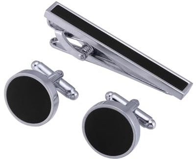 Homxi Krawattennadel und Manschettenknöpfe Set,Krawattennadel Herren Messing Rund Manschettenknöpfe Silber