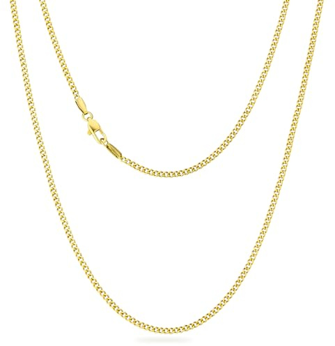 KRKC&CO 2mm Kette Damen Goldkette, Edelstahl Panzerkette mit Diamantschliff, 14K Gold Vergoldet Halskette Cuban Link Chains, Geschenke für Frauen Mädchen Herren Männer Jungs, [Länge 61cm]