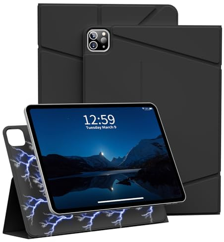 ZKTUYU Magnetische Hülle für iPad Pro 12,9 Zoll 6. / 5. / 4. Generation 2022/2021/2020 mit Stifthalter, Ultradünn Stoßfeste, Hülle magnetische abnehmbare für iPad Pro, Auto Schlafen/Wachen, Schwarz