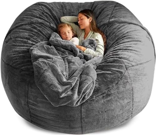 NIBHZ Sitzsack-Bezug, Langlebig, Bequem, PV-Fell, Sitzsack-Sofas, Kunstfell-Sofa, Wohnzimmer, Schlafsofa, Große Sitzsäcke für Erwachsene (kein Füllmaterial, Nur Bezug),Dark gray-6FT