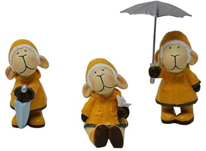 osters muschel-sammler-shop Schäfchen -Dekofigur ┼ mit Friesennerz ┼ aus Polyresin ┼ Verschiedene Ausführungen ┼ Schaf im Friesennerz - 3er Set