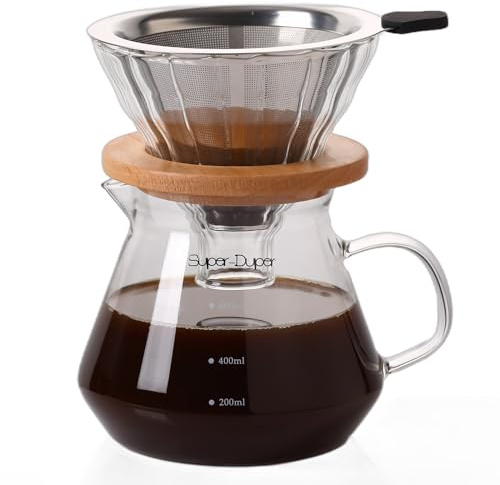 Super-Duper glass coffee 600ml glass coffee maker Made of high borosilicate glass Stainless steel filter pour over coffee carafe coffee maker non electric