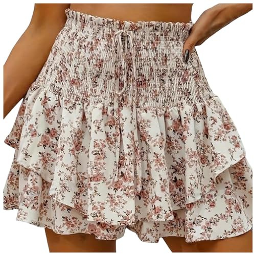 Jupe de skate pour femme - Mini jupe portefeuille - Plage fluide - Coton - Taille haute - Short d'été en jean pour femme, jaune, XXL