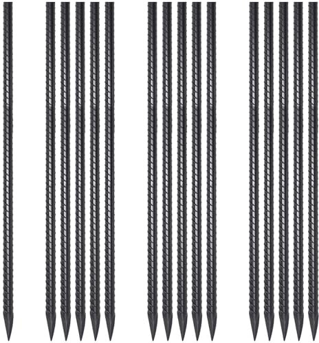 24 Inch Straight Rebar Stakes 16 Pack 1/2 Inch Diameter Metal Stakes for Garden with Chisel Point End Heavy Duty Steel Ground Anchors for Concrete Form, Landscape Timber, Plant Support, Black