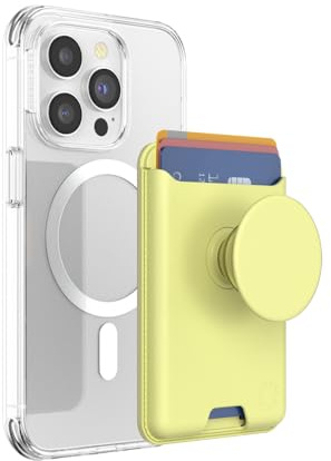 PopSockets Phone Wallet with Expanding Grip and Adapter Ring for MagSafe, Phone Card Holder, Wireless Charging Compatible, Wallet Compatible with MagSafe - Butter Yellow