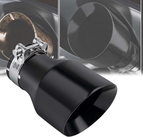 Auspuffspitzen, Edelstahl universelle Auto Auspuff Ende Endrohr Spitze Doppelwand Poliert Schrägschnitt Schalldämpfer Spitze Auto Auspuffspitze Einlass 63mm Auslass 101mm Endtopf Auspuff