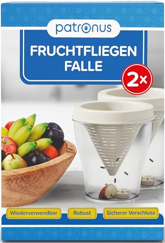 Patronus Fruchtfliegenfalle für Küche - 2X Wiederverwendbare Fruchtfliegen Lebendfalle zum Fruchtfliegen dauerhaft loswerden, spülmaschinengeeignete Fruit Fly Trap, robuste Obstfliegenfalle Küche