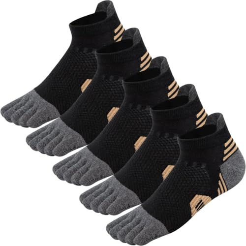 Kevaler Herren Zehensocken Baumwolle Fünf Finger Socken Sneakersocken Laufsocken mit Zehen Einzeln Schweißableitend Atmungsaktive Schnell Trocken für Training Laufen Fitness - 5 Paare/42-46