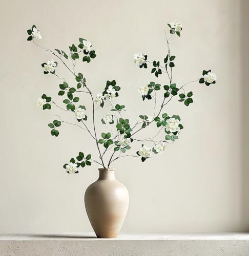 Avoik Artificial Plants Greenery Leaf with Flowers, 115cm Tall Faux Eucalyptus Branches Fake Green Plants Stems Silk Leaf Ficus Twig Long Plants for Vase Home Party Wedding Garden Decorations (2)