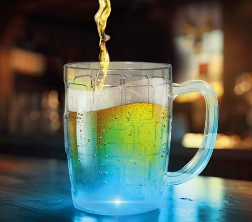 FIESTAS GUIRCA | Jarra de Cerveza con Luz (500 ml) (19.5 cm) - Decoración Reutilizable para Mesa en Fiestas de Despedida de Soltero y Celebraciones - Ideal para Bachelor Party - Transparente