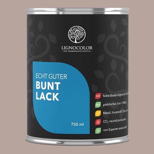 Lignocolor Buntlack glänzend (750 ml, Mushroom) | hochbeständiger Lack für Holz, Metall, Kunststoff & Kinderspielzeug
