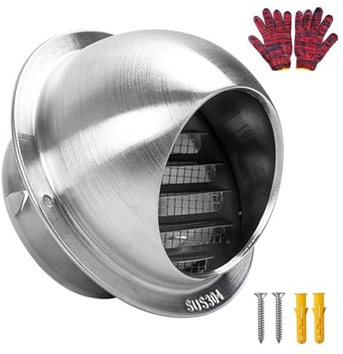 Belüftungsgitter Rund Lüftungsgitter 110mm, 125mm, 150mm Wandentlüftung Abluftgitter Edelstahl Außengitter Abluft- und Zulufthaube, Vogelschutzgitter, für Küche Badezimmer Schrank(Brushed,200mm)