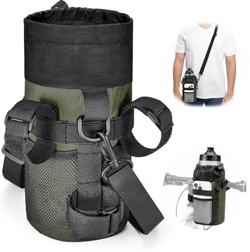 Eyein Bike Water Bottle Holder Bag - Insulated Bike Handlebar Bag Drinks Holder with Mesh Storage Pocket and Shoulder Strap, Universal Fit Bicycle Cup Holder for Mountain Road Bikes Scooter (Green)