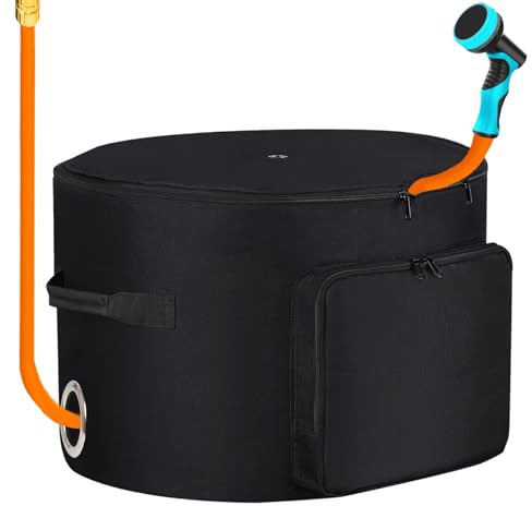 Sublimei Gartenschlauch Trommel Tasche, 45m Schlauch, Schwarz, Kunststoff & Stoff, Stehfähig, Schlauchdurchführung, Lüftungs-/Entwässerungslöchern, Werkzeugtaschen, Außenbereich