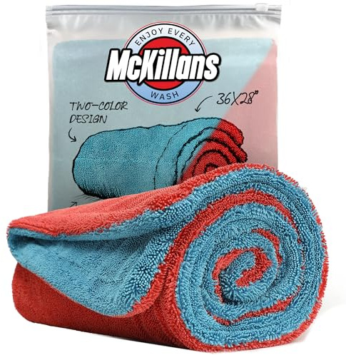 McKillans® Extra Large Dual-Color Car Drying Towel XL - Edgeless & Ultra Soft & Absorbent - 36 x 28 - 1200 GSM Twisted Loop Microfiber Towel for Cars - Drying Towel Car Detailing - Car Wash Towels