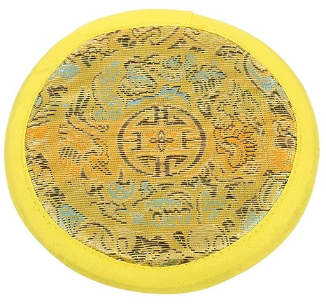 OFFIGAM Handgenähtes Tibetisches Klangschalenkissen aus Baumwollstoff Gelb Tragbares Buddha Schalenpad für Meditation und Entspannung