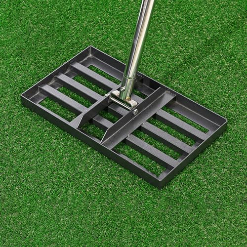 YCNLYSSR Rastrillo nivelador de césped, rastrillo nivelador de césped de Acero Inoxidable de Alta Resistencia con Mango Ajustable para césped, Campo de Golf, jardín, Nivel de Suelo.